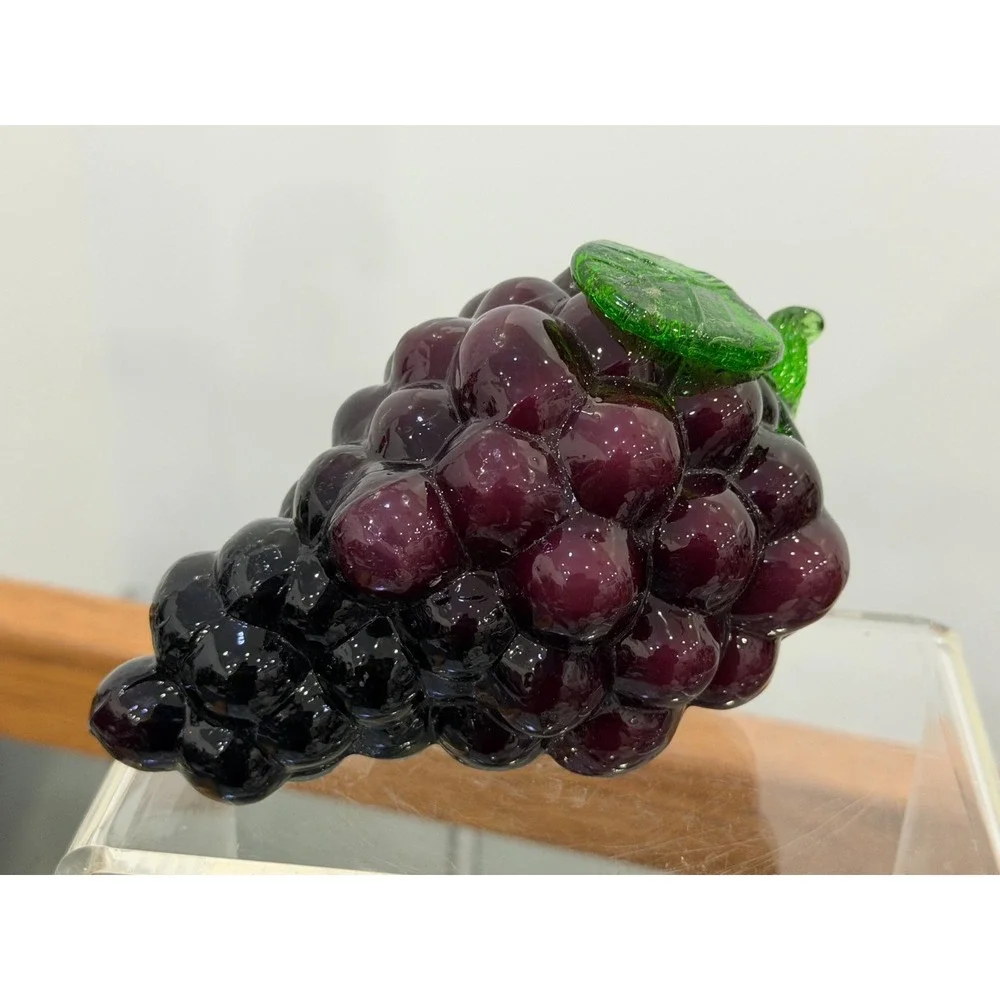 Art Glass Grapes Cluster Vintage Purple Fruit Sculpture Centerpiece 6